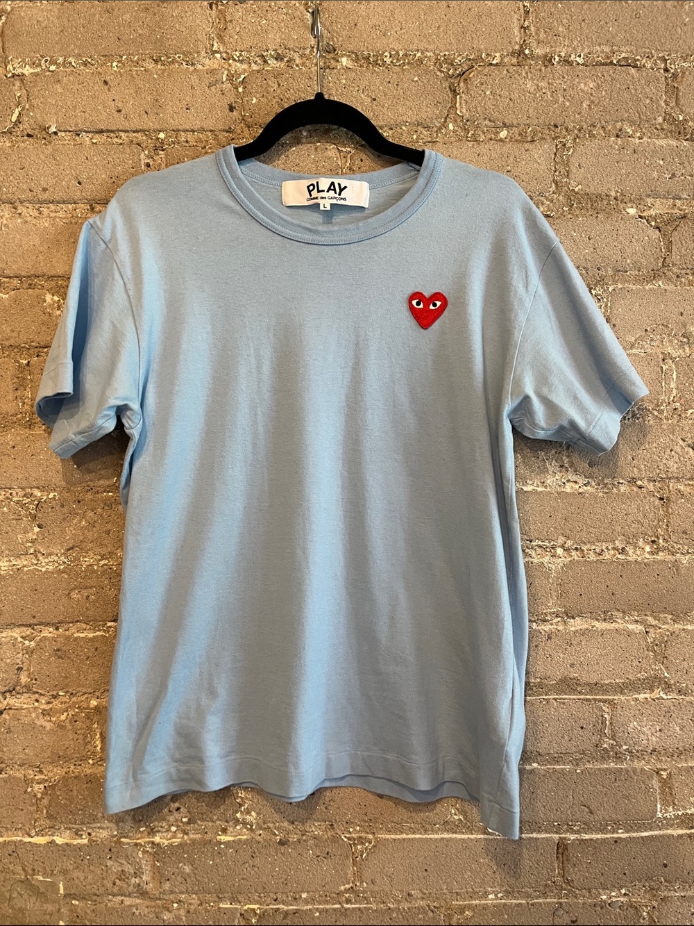 Comme des Garçons PLAY Light Blue Tee with Red Heart Patch - Size L